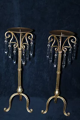 Buy Wrought Iron Rustic Candlesticks With Fluted Column And Cut Glass Droplets • 45£