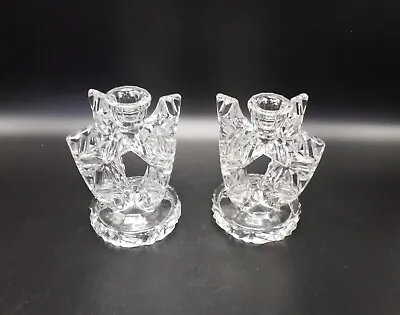 Buy Pair Vintage Clear Pressed Glass Candlesticks Art Deco • 12.50£