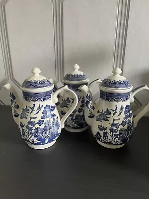 Buy Large 1.2 L Churchill Blue & White Willow Pattern Coffee Pot Immaculate • 20£