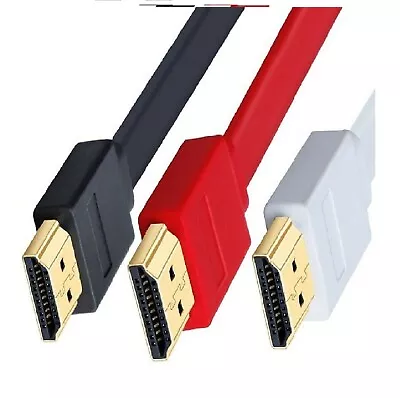 Buy  FLAT HDMI Cable V2.0 0.5M/1M// 2M/3M/5M/ 7M-10M/15M High Speed 4K 2160p 3D Lead • 2.99£