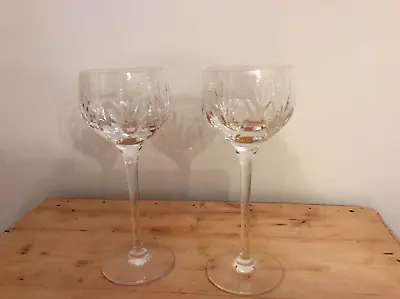 Buy Pair Tall Stem Cut Lead Crystal Hock Wine Glasses. • 18£