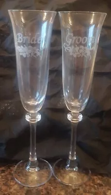 Buy Galway Irish Crystal ' BRIDE & GROOM' Pair Champagne Flutes  Liberty  ~ 10  Tall • 39.99£