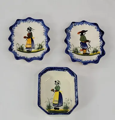 Buy Henriot Quimper France Pottery Vintage 3 Snack Dishes Serving Nibbles  • 14.99£