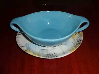 Buy James Kent Ltd Two Handled Soup Bowl And Stand MANHATTAN Turquoise Blue Multi • 15.99£