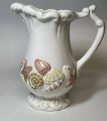 Buy Seashell Pitcher Beach Theme 2 Qt American Atelier By The Sea 5256 Ironstone 10” • 12.09£