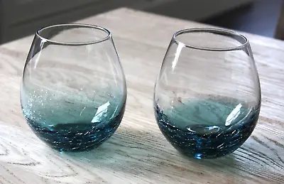 Buy Pier 1 Imports Crackle Teal Blue 2 Stemless Wine Glasses 4-3/8  • 45.54£
