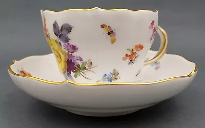 Buy Meissen Porcelain Tea Cup & Saucer Set Scattered Flowers And Insects 19. Century • 181.05£