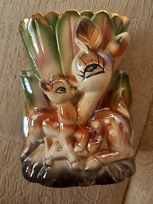 Buy Vintage Mother And Baby Deer Vase. Foreign.  Kitsch Deer Vase Lustreware • 15£