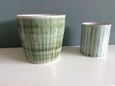 Buy Rye Pottery - Plant Pot Holder - Sgraffito Decoration + Herb Jar - Cottage Strip • 22£