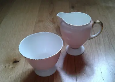 Buy Vintage Wedgwood Gilt Beaded Footed Milk/Cream Jug & Sugar Bowl Set. Pink • 38.25£