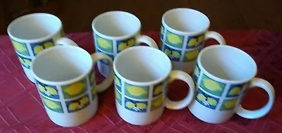 Buy Six Lovely Italian Style Blue & Yellow Lemon Pattern Mugs - Excellent Condition • 17.50£