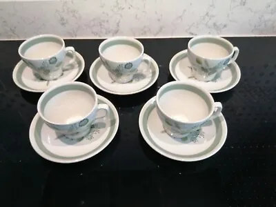 Buy Woods & Sons Clovelly Coffee SET OF FIVE Cups & Saucers 1950’s • 9.99£