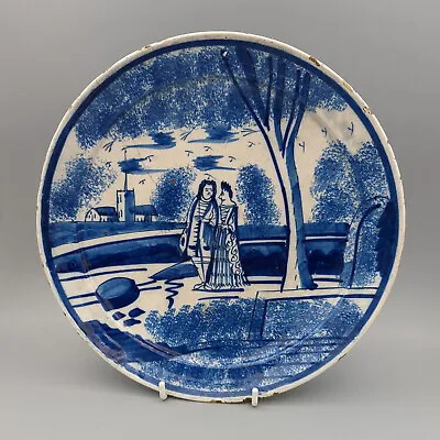 Buy 18th Century Blue And White Delftware Plate - Couple Walking • 216.58£