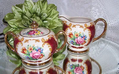 Buy Sadler Jug & Sugar Bowl Burgundy Floral Rare Pattern • 34.99£