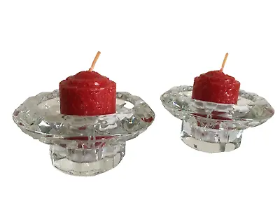 Buy Pair Of FRENCH Clear Glass Tea Light Candle Holders & Red Candles • 7£
