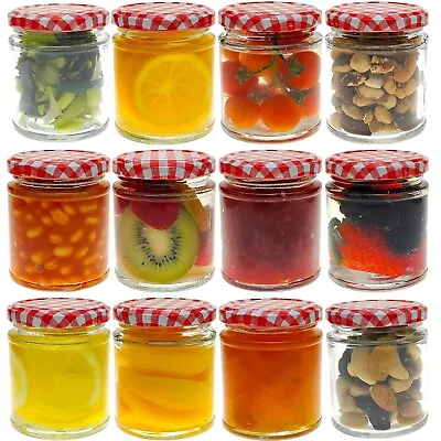 Buy Glass Jam Jars Round With Red Gingham Lids 190ml 6/12/24pk • 13.99£