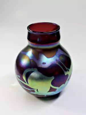 Buy Lotton Studio Iridescent Art Glass Vase Purple &Silver 1974 Absolutely Beautiful • 257.13£