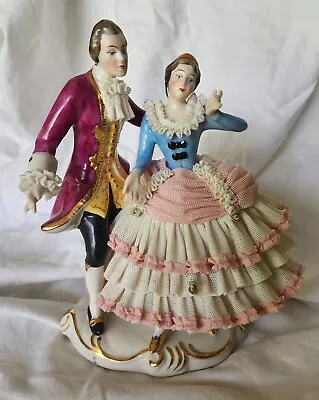 Buy RARE Antique German Dresden Lace Couple Dancing 7.5  Figurine OUTSTANDING COND. • 188.80£
