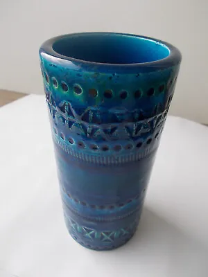 Buy Bitossi Rimini Blue  Cylinder Vase Aldo Londi. 15cm MCM Mid Century Pottery. • 65£