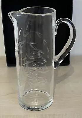 Buy Tall Elegant Vintage Glass Jug / Ewer Bamboo Etched - 25cm Tall • 8.88£