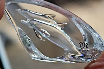 Buy Mats Jonasson Sweden Crystal Art Glass Dolphins Paperweight Signed & Sticker • 7.99£