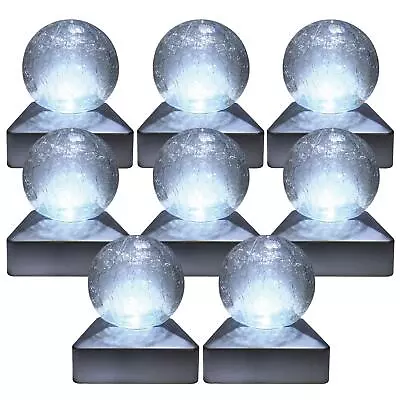 Buy 8 X SOLAR DECK CAP POST LIGHTS OUTDOOR GARDEN CRACKLE GLASS BALL LIGHTS WHITE • 49.95£