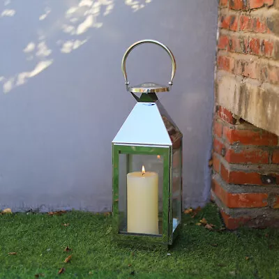 Buy XL Large Windproof  Metal & Glass Pillar Candle Lanterns Copper/B Chrome Lantern • 20.99£