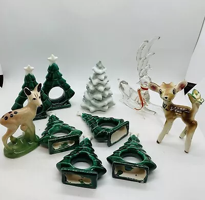 Buy VTG Mixed Lot Of Christmas Figurines Deers, Christmas Tree Ceramic Napkin Holder • 20.87£