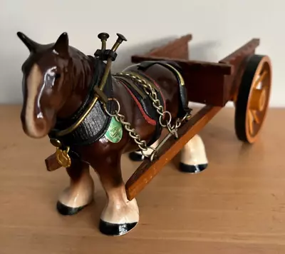 Buy Vintage Melba Ware Ceramic Shire Horse With Wooden Cart Original Sticker VGC • 15£