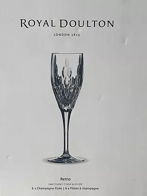 Buy Royal Doulton Retro Lead Crystal 6 X Champagne Flute Glass Set BRAND NEW • 49.95£