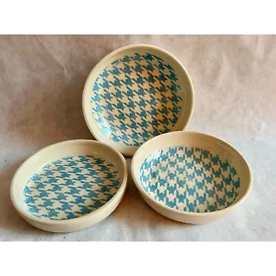 Buy Handmade, Wheel-Thrown Ceramic Plate Set With Turquoise Houndstooth Pattern • 47.95£