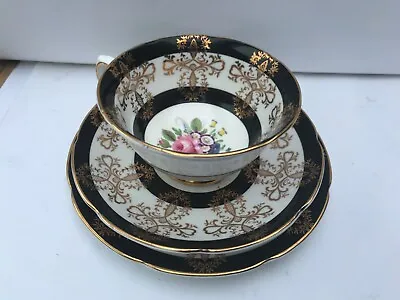 Buy Royal Grafton Bone China Tea Trio: Teacup, Saucer & Plate. White/black With Gold • 7.99£