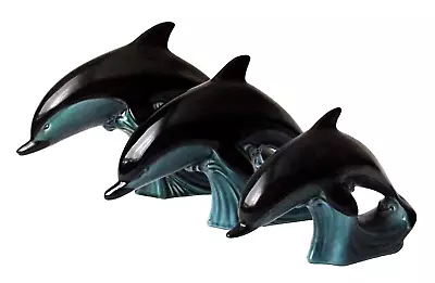 Buy Poole Pottery Set Of 3 Dolphin Figurines Small Medium & Large In Blue & Black • 40£