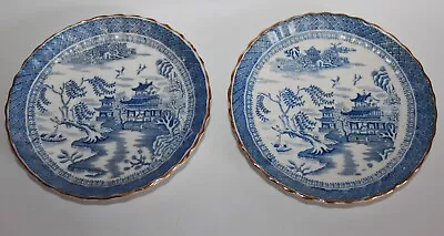 Buy 2 ANTIQUE 19th C CHINESE EXPORT BLUE & WHITE PORCELAIN WILLOW PATTERN SAUCERS • 3.99£
