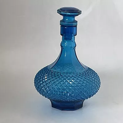 Buy Genie Bottle Blue Glass Hobnail Decanter 24 Cm Vtg Retro Collectible Glass Decor • 49.99£
