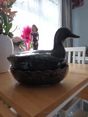 Buy A  Vintage   Fosters Pottery  Duck , Ceramic Egg Basket Holder Dark Brown • 9.50£