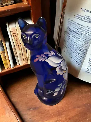 Buy Stunning Vintage Fenton Glass Signed Lemon Cobalt Blue Hand Painted Glass Cat • 73.96£