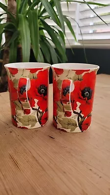 Buy Kirsty Jayne China Poppy Cups  Staffordshire England Matching Mugs Pair 300ml • 0.99£