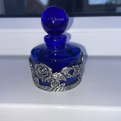 Buy Vintage Six Trees Blue Glass Perfume Bottle With Pewter Decorating  • 11£