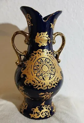 Buy Cobalt Blue And Gold Limoges Style Footed Vase W/2 Handles 8  Tall • 33.08£
