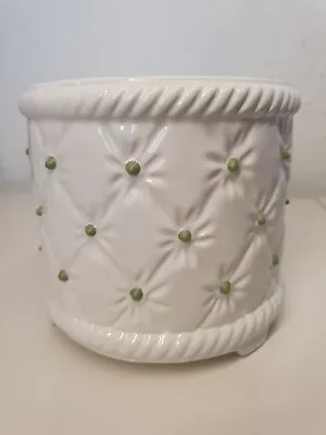 Buy Vintage St Michael ‘Quilt’ Ceramic Plant Pot White And Green Dots Italian Made • 13.99£