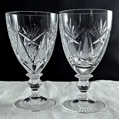 Buy 2 Vintage Cut Crystal Water Wine Glasses 5.25   Elegant Glass Star Stemware • 19.26£