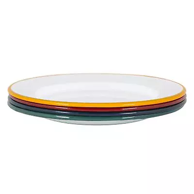Buy White Enamel Dinner Plates Outdoor Camping Dinnerware Tableware 25.5cm 4 Colours • 15£
