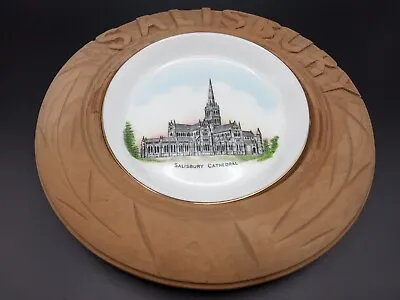 Buy Goss Crested China - SALISBURY CATHEDRAL - Butter Dish, Carved Wooden Surround. • 20£