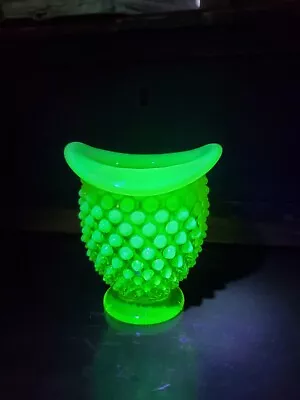 Buy Vtg Fenton Topaz Opalescent Hobnail Mini Cup Flared Vase Vaseline Glass 3.25  • 33.63£