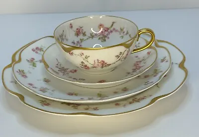 Buy Limoges 4pc Teacup And Dish Set Haviland Pink Roses Gold Rim Gift Mom Grannycore • 134.46£