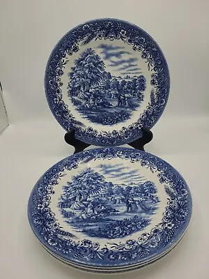 Buy Churchill Currier & Ives Blue - Harvest Set Of 4 Dinner Plates VGC England • 46.36£
