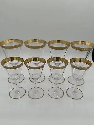 Buy Antique Crystal Wine Glasses C.1920-30s 22k Gold Band On Rim & Foot  Set Of 8 • 86.30£