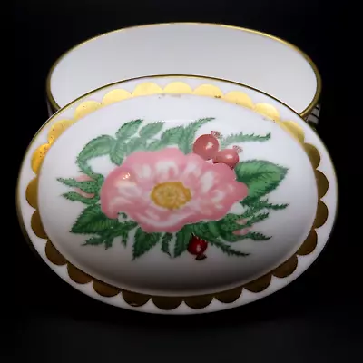 Buy Royal Crown Derby China Oval Decorative Trinket Box With Lid “Wild Rose “ 1988 • 9.99£