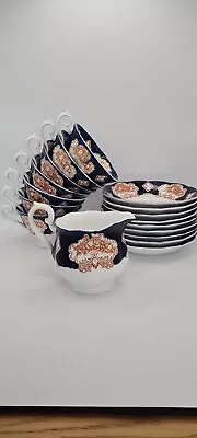 Buy Royal Albert “heirloom” Cobalt Blue/gold China Tea Cups, Saucers And Milk Jug • 18£